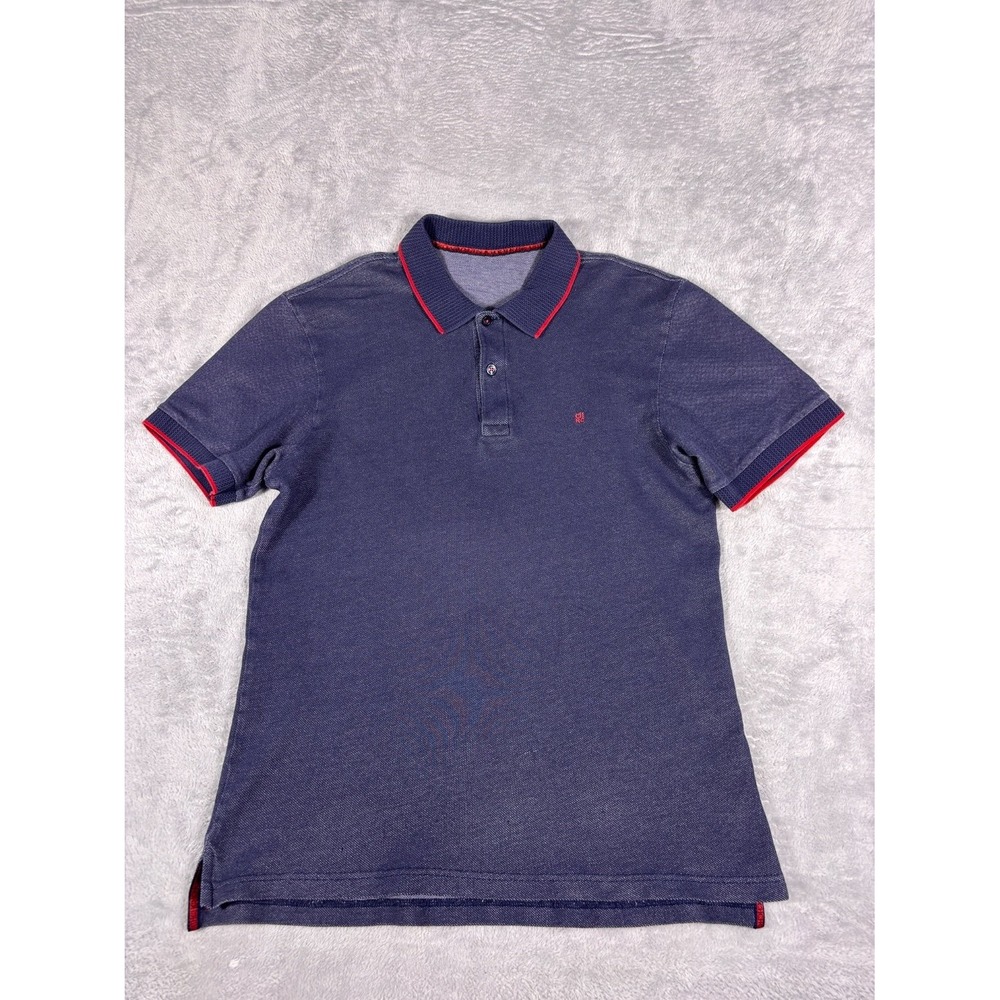CH Carolina Herrera Polo Mens L Blue Short Sleeve Embroidered Logo Side Vents